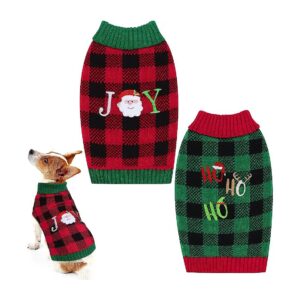 Christmas Dog Coats for Medium Size Dogs Red and Black Plaid Patterned Cozy Knitwear