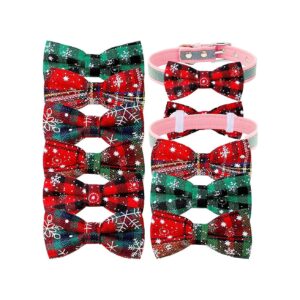 Christmas Dog Collar Accessories Small Dog Bow Ties Set 6PCS Pack Plaid Snowfake