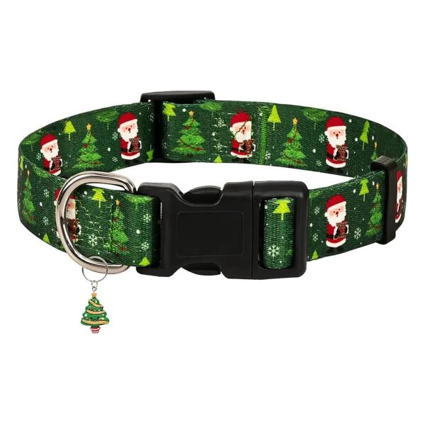 Christmas Dog Collar with Pendant Green Polyester Buckle for Small Medium Large Dogs