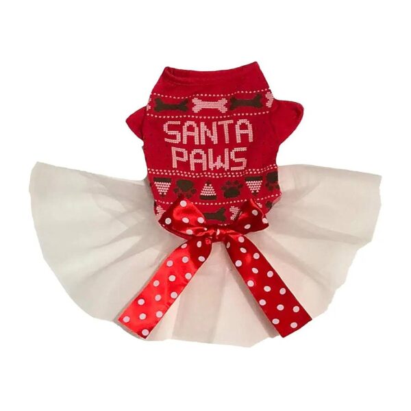 Christmas Dog Dress in Red Santa Theme for Small Puppies 4-8 Lbs