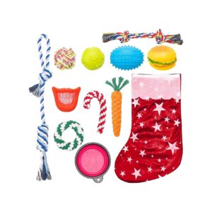 Christmas Dog Gift Set with Squeaky and Rope Toys for Medium and Large Breed Dogs