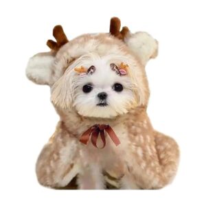 Christmas Dog Outfit for Small to Medium Pets with Reindeer Cat Cloak and Antlers