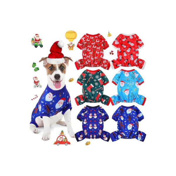 Christmas Dog Pajamas Six-Piece Set Santa Snowman Tree Pet Apparel for Large Canines