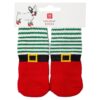 Christmas Dog Socks with Anti Slip Rubber Pads Small to Medium Sizes Red Green Elf Design