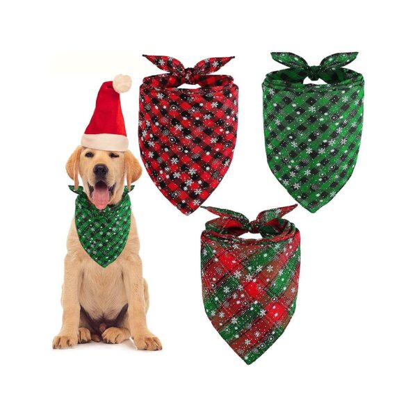 Christmas Dog Triangle Scarf Buffalo Plaid Snowflake Pattern Pet Accessories