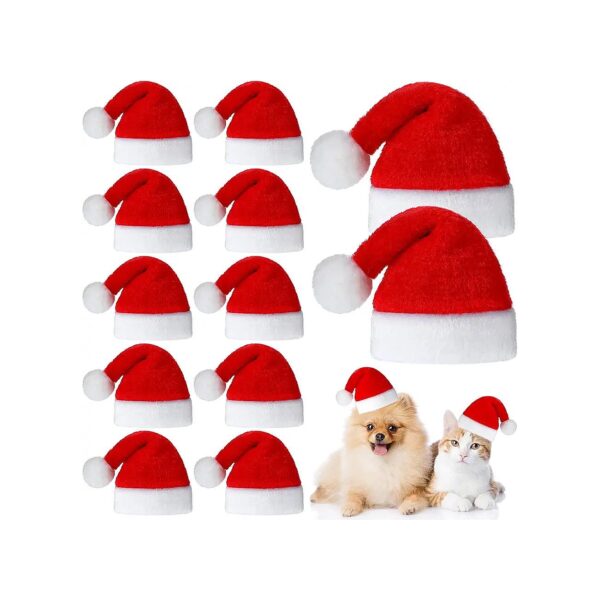 Christmas Dog and Cat Santa Hats, 12 Piece Set, Soft Plush, Comfortable and Reusable