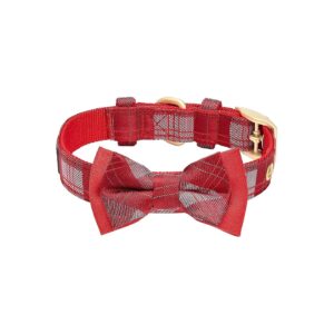 Christmas Festival Plaid Checker Dog Collar with Detachable Bowtie Small Breed