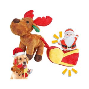 Christmas Gift Squeaky Plush Dog Toys with Built-in Whistle and Crinkle Soft Tough Fabric