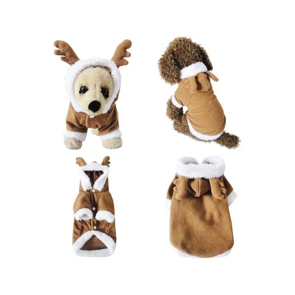 Christmas Pet Apparel, Reindeer Elk Cosplay Costume with Fleece Outfits and Hood