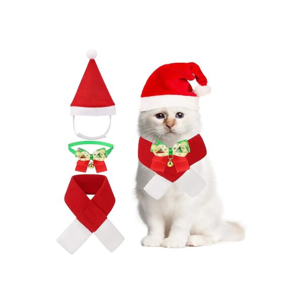 Christmas Pet Bow Tie Collar Santa Claus Hat Scarf Suit for Cats and Small Dogs