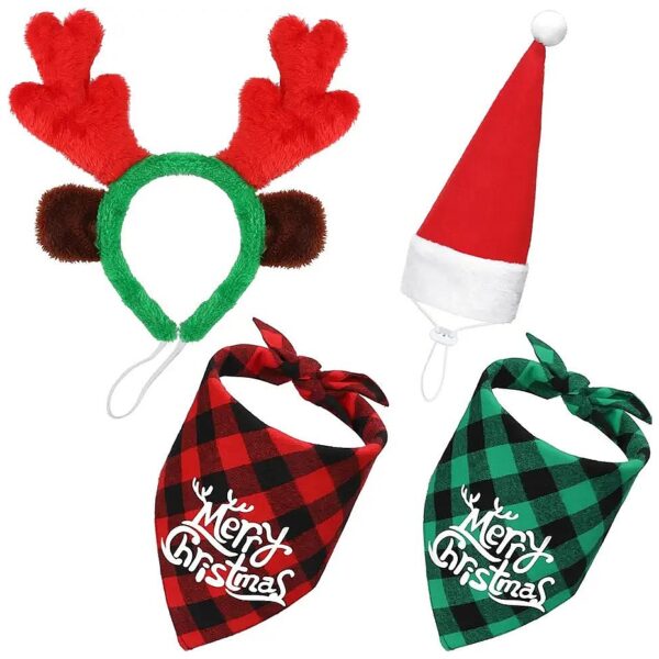 Christmas Pet Costume Set for Dogs and Cats - 4 Pcs Adjustable Accessories