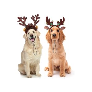 Christmas Pet Headbands with Reindeer Antlers and Adjustable Hair Hoop for Dog Puppy Cat