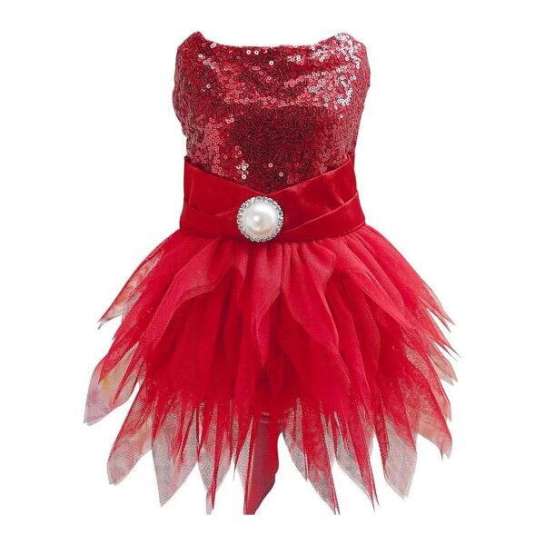 Christmas Pet Satin Dress with Reflectable Sequins and Pearl Waist for Small Animals