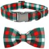 Christmas Plaid Adjustable Dog Collar with Soft Bowtie for Medium Dogs