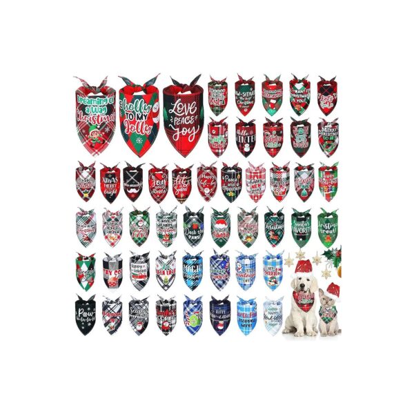 Christmas Plaid Dog Bandanas Bulk Set with 50 Diverse Styles for Small to Large Dogs