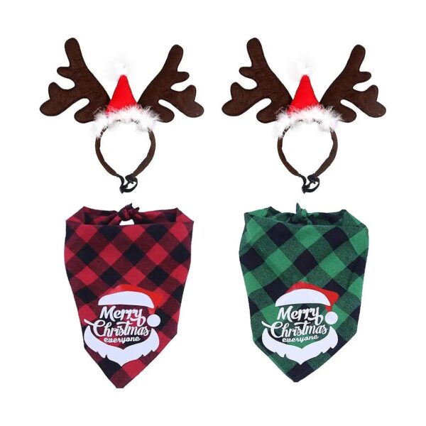 Christmas Plaid Dog Bandanas For Small Large Dogs Pets Accessories Costume