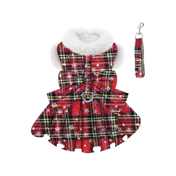 Christmas Plaid Dog Sweater Dress for Small Dog Girls with Soft Fleece and Velvet Lining