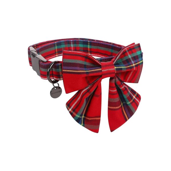 Christmas Red Plaid Dog Collar with Sailor Bow for Small Medium Large Dogs