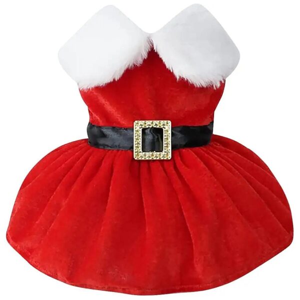 Christmas Red Skirt Dress for Small Dogs and Cats with Glittering Belt