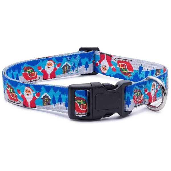 Christmas Santa Print Dog Collar with Reflective Zoo Animal-Themed Hardware