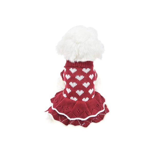 Christmas Small Breed Dog Sweater with Red Heart Pattern for Female Dogs