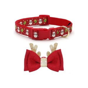 Christmas Snowman Pattern Dog Collar for Medium Breed Dogs Adjustable