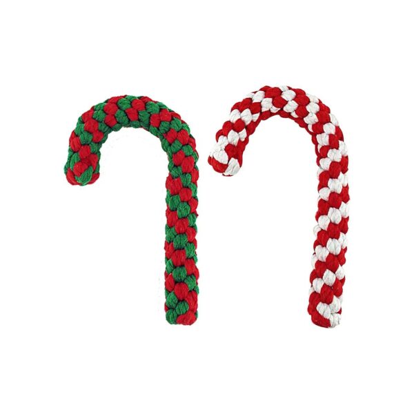 Christmas Themed Candy Cane Rope Toy for Puppy Chew and Teeth Cleaning