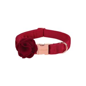 Christmas Velvet Dog Collar with Felt Flower and Metal Buckle for Small to Large Dogs