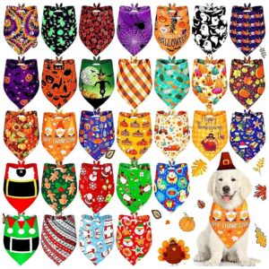 Christmas and Halloween Dog Scarves in Bulk 30 PCS Adjustable Pet Kerchiefs