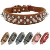 Chrome Brown Dog Collar with Metallic Studs and Strong PU Leather