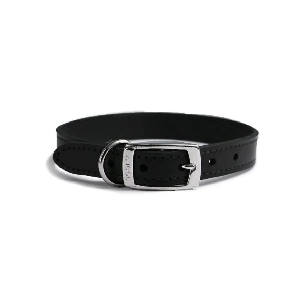 Classic Black Leather Dog Collar with Buckle Closure Size 5