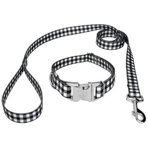 Classic Black and White Buffalo Plaid Patterned Dog Collar and Leash for Small Breeds