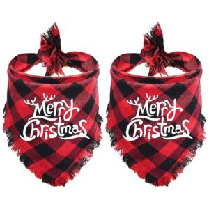 Classic Buffalo Plaid Knotted Bandana with Tassels Edges for Small Medium Large Dogs Cats