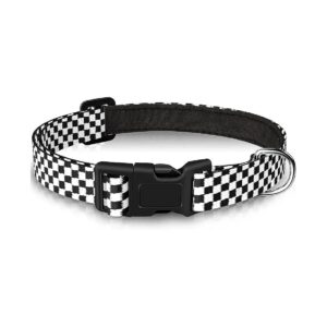 Classic Checkerboard Dog Collar with Durable Nylon and Neoprene Padded for Large Dogs