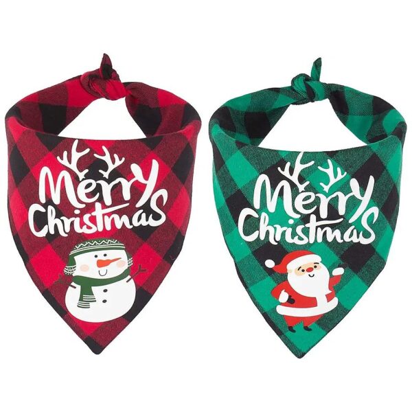 Classic Christmas Dog Bandana with Snowman Santa Pattern for Small Medium Large Dogs Cats