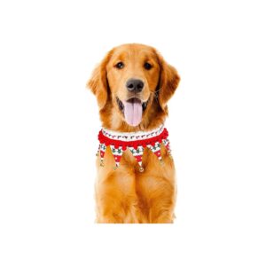 Classic Christmas Dog Collar with Bells and Red Pom Poms for Small and Large Breeds