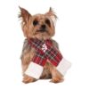 Classic Christmas Dog Scarf with Red and Green Plaid Pattern and Paw Prints