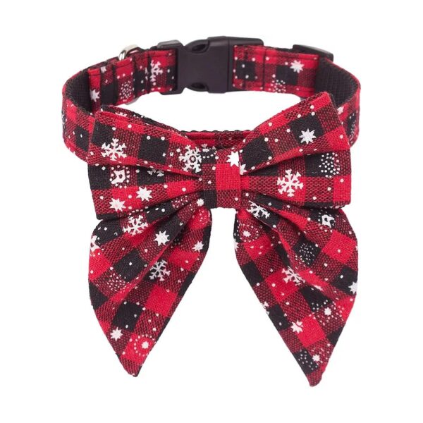 Classic Christmas Plaid Dog Collar with Adjustable Red Bowtie for Large Pets