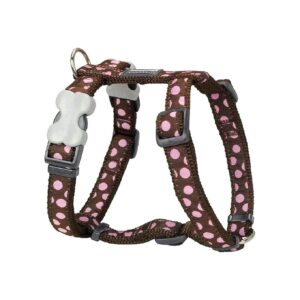 Classic Colorway Nylon Dog Harness with Pink Spots on Brown Pattern