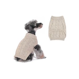 Classic Cream Knitted Dog Sweater Winter Coat for Small Breeds Comfort and Elegance