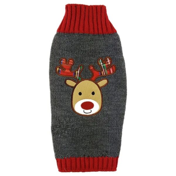 Classic Grey Reindeer Dog Sweater for Small Breeds Comfortable Winter Clothing