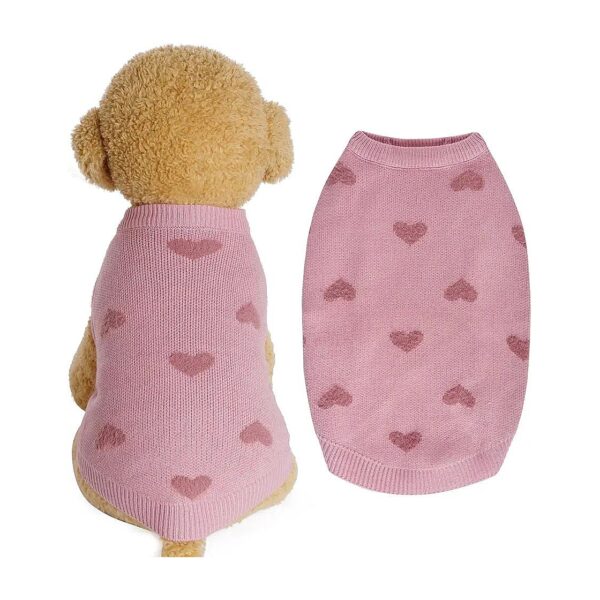 Classic Knitted Puppy Sweater for Small Dogs with Heart Pattern and Comfortable Fit