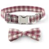 Classic Plaid Dog Collar with Adjustable Size and Removable Bow Tie for All Breed Sizes