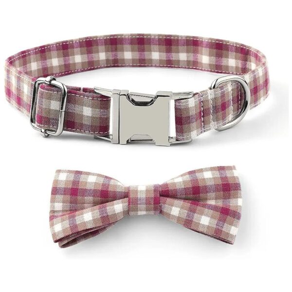 Classic Plaid Dog Collar with Adjustable Size and Removable Bow Tie for All Breed Sizes