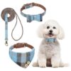 Classic Plaid Dog Leash Set with Bell and Adjustable Collar for Small Pet Walking