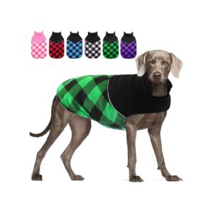 Classic Plaid Dog Winter Coat with Leash Hole and Reflective Strip for Medium Breeds