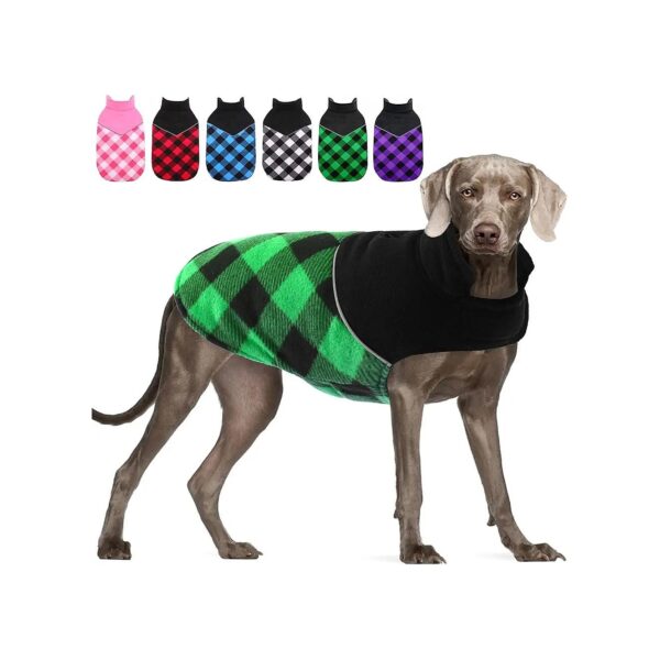 Classic Plaid Dog Winter Coat with Leash Hole and Reflective Strip for Medium Breeds