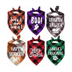 Classic Plaid Holiday Dog Bandanas for Halloween Thanksgiving and Christmas