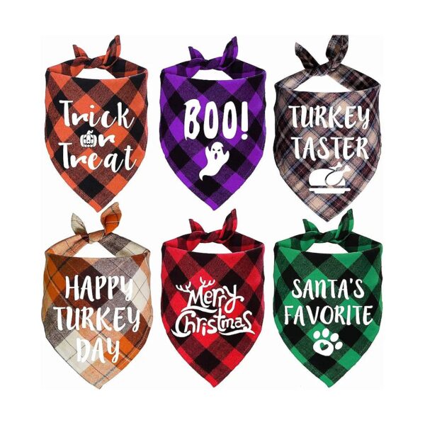 Classic Plaid Holiday Dog Bandanas for Halloween Thanksgiving and Christmas