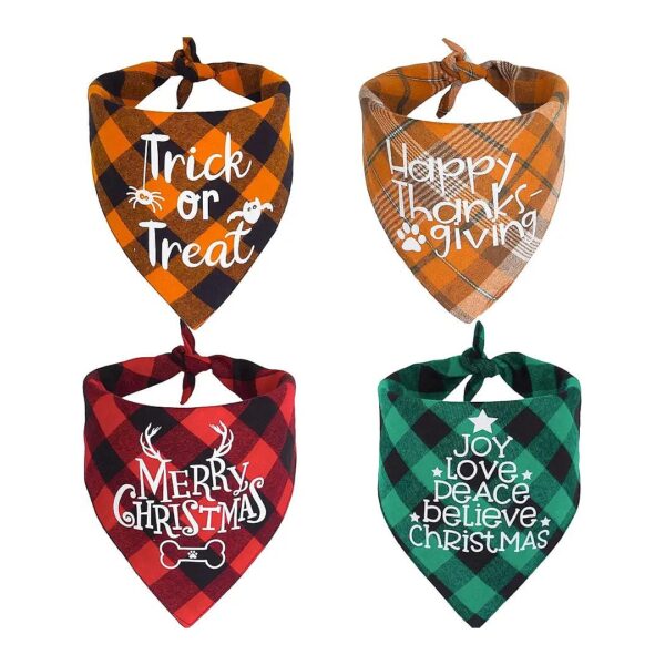 Classic Plaid Holiday Dog Bandanas for Small Medium Large Dogs - Soft and Comfortable